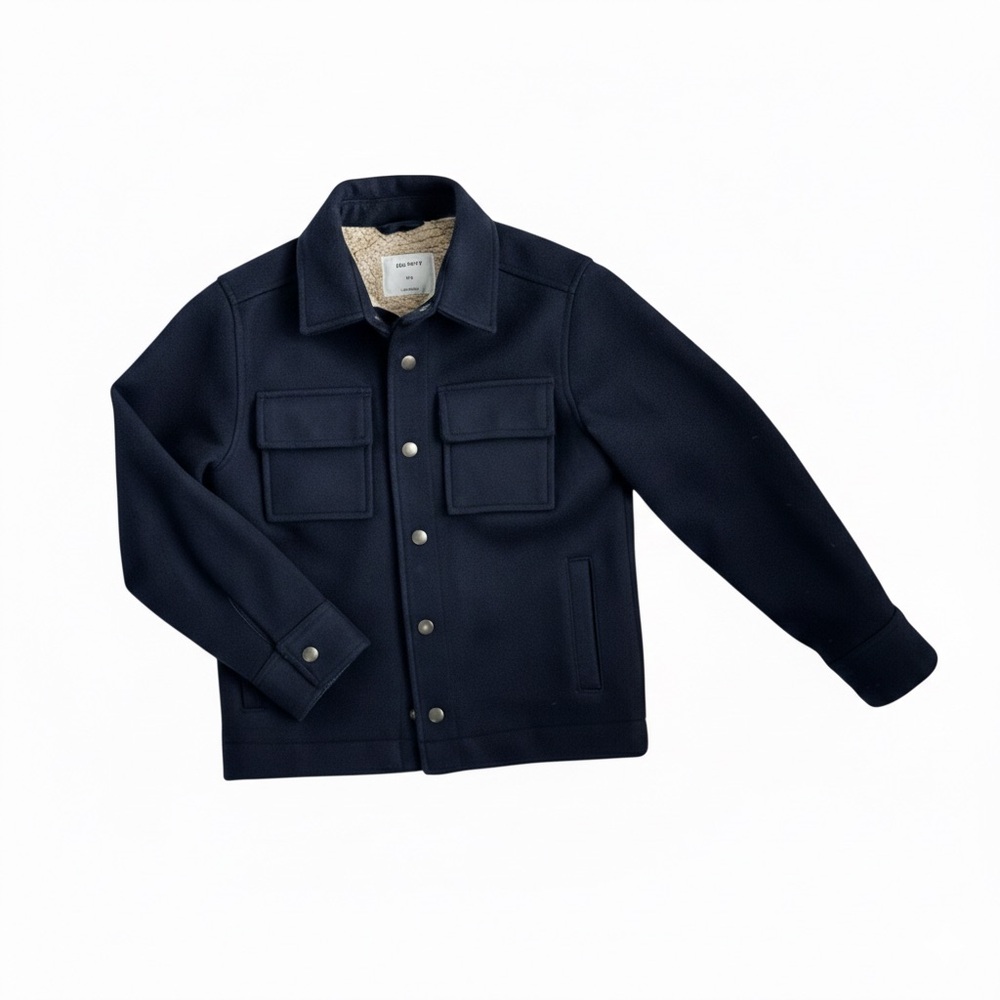 OLD NAVY Boys Sherpa-Lined Wool-Blend Navy Blue‎ Jacket Snap Closure Collar M(8)